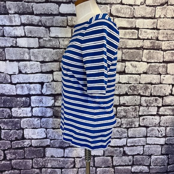 Talbots Blue & White Stripe Square Neck Blouse Size M - Picture 3 of 8